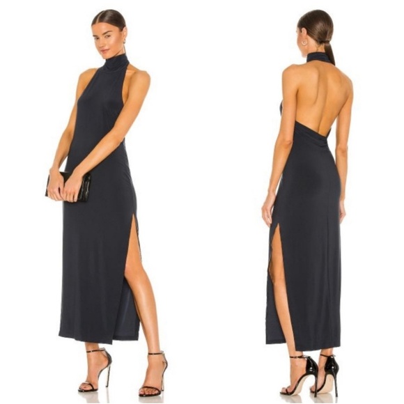 Norma Kamali Dresses & Skirts - Norma Kamali Halter Turtleneck Side Slit Gown stretchy pullover black dress lrg